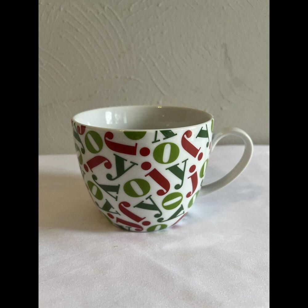 Crate and Barrel Christmas JOY Porcelain Coffee Mug 16 oz "Holiday Collection"